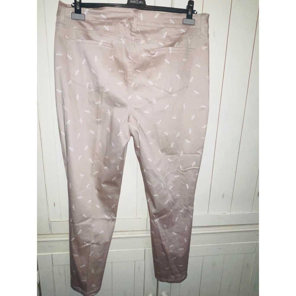 NYDJ Womens Ankle Pants 18 Tan Dragonfly Print Lift Tuck Cotton Stretch